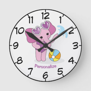 Horloge Ronde Éléphant Bébé Violet Cartoon Mignon et Adorable