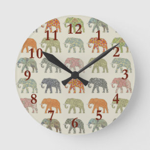 Horloge Ronde Eléphant Coloré Animal Motif contemporain