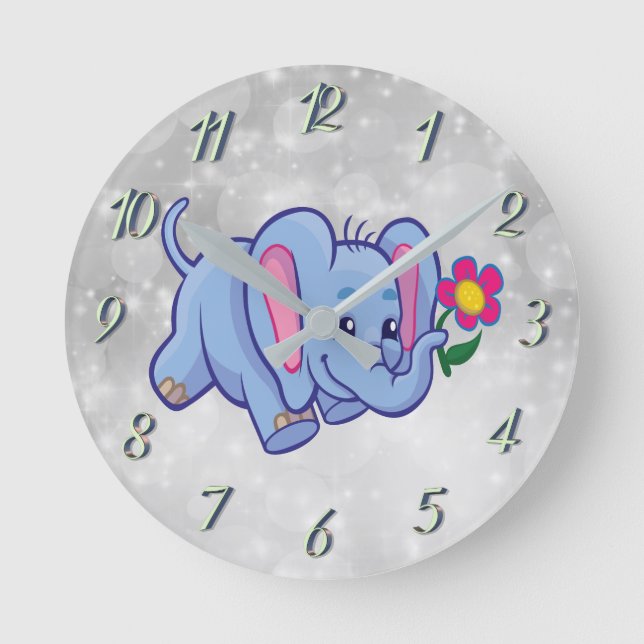 Horloge Ronde Éléphant de dessin animé mignon (Recto)