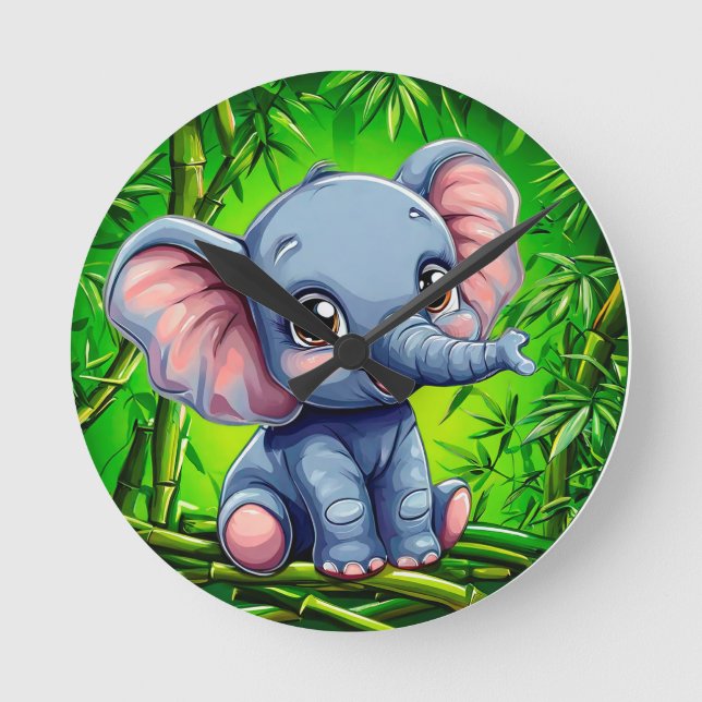 Horloge Ronde Éléphant de dessin animé mignon (Recto)