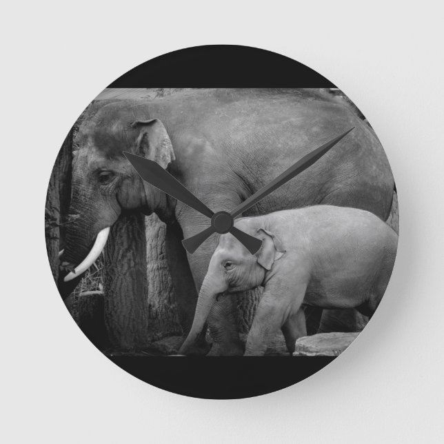 Horloge Ronde éléphant de mère et de bébé (Recto)