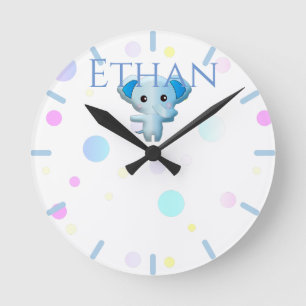 Horloge Ronde Eléphant petit garçon bleu mignon