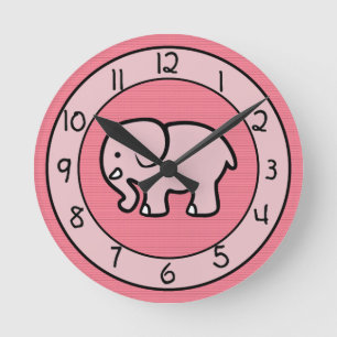 Horloge Ronde Eléphant rose pour les filles chambre