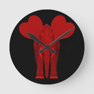 Horloge Ronde Éléphant rouge romantique