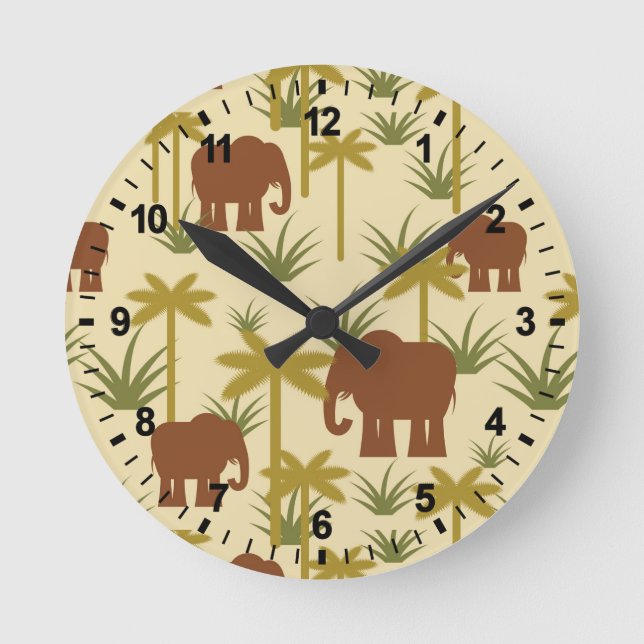 Horloge Ronde Elephants And Palms (Recto)