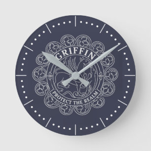 Horloge Ronde Emblème de griffon Protéger le Royaume Blason Vint
