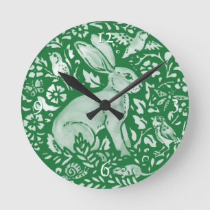 Horloge Ronde Emerald Green Lapin Bunny Woodland Cottagecore