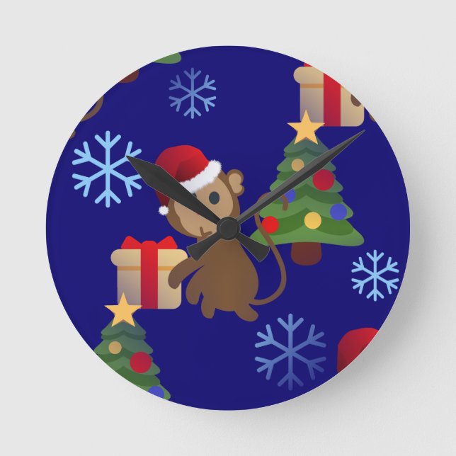 Horloge Ronde Émotion de singe de père Noël (Recto)