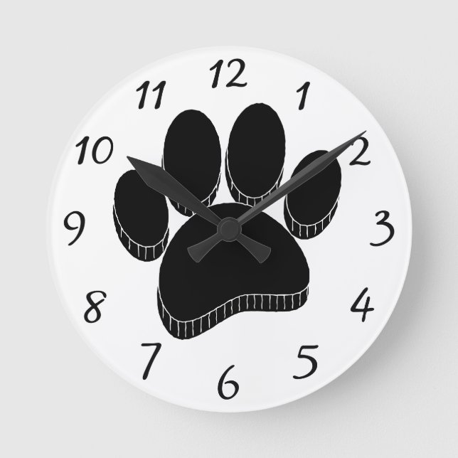 Horloge Ronde Empreinte de chien noir main tirée personnalisée (Recto)
