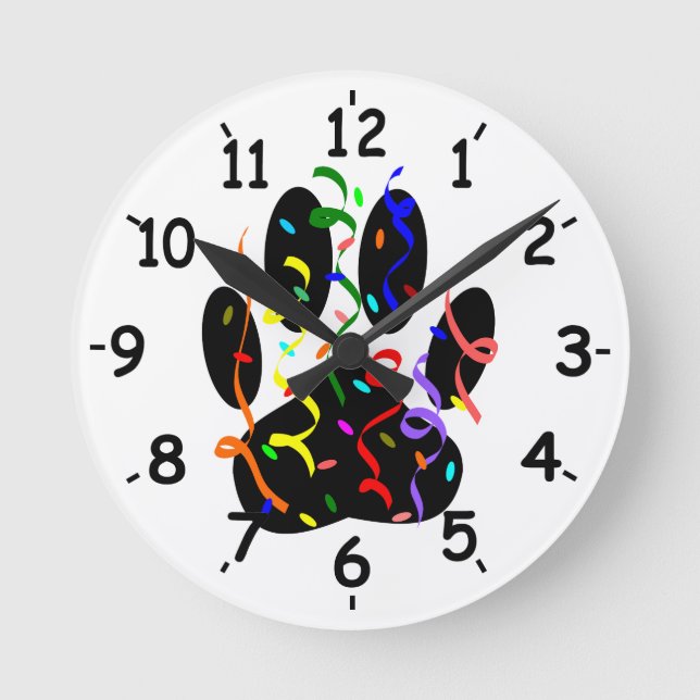 Horloge Ronde Empreinte de patte Chien Avec Confetti Et Streamer (Recto)