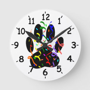 Horloge Ronde Empreinte de patte Chien Avec Confetti Et Streamer