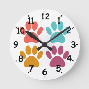 Horloge Ronde Empreinte de Patte de Chien Couleurs Fraîches