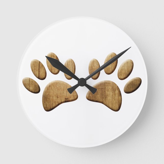 Horloge Ronde Empreinte de patte de chien de bois (Recto)
