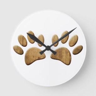 Horloge Ronde Empreinte de patte de chien de bois