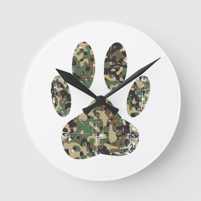 Horloge Ronde Empreinte de patte de Chien de Camo en détresse (Recto)