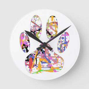 Horloge Ronde Empreinte de patte de chien de peinture
