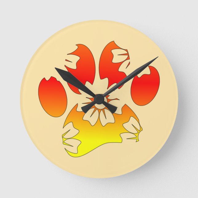 Horloge Ronde Empreinte de patte de chien floral (Recto)