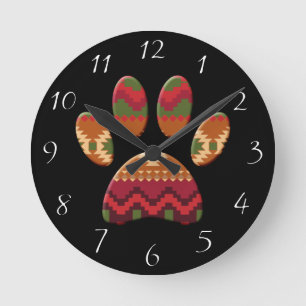 Horloge Ronde Empreinte de patte de chien motif aztèque