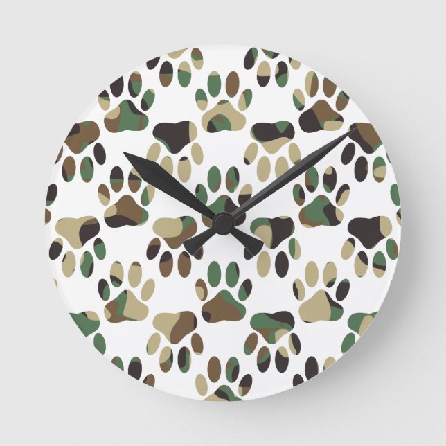 Horloge Ronde Empreinte de patte de Chien Motif Camo (Recto)