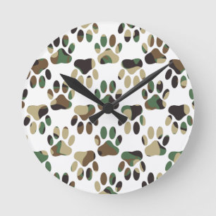 Horloge Ronde Empreinte de patte de Chien Motif Camo