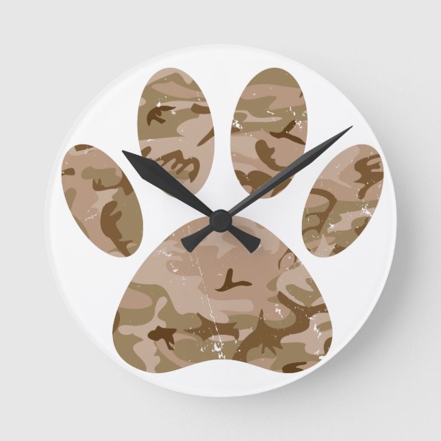 Horloge Ronde Empreinte de patte en détresse de Camo Dog du dése (Recto)