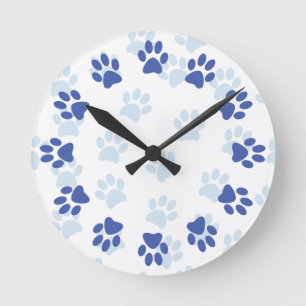 Horloge Ronde Empreintes de pattes Bleus mignons pour les amoure