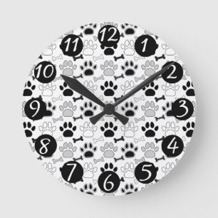 Horloge Ronde Empreintes de pattes de chien et motif d'os