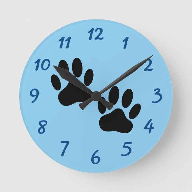 Horloge Ronde Empreintes de pattes de chien sur Baby Blue Horlog (Recto)