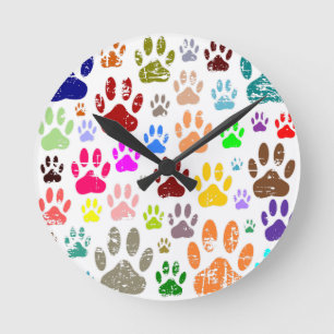 Horloge Ronde Empreintes de pattes de chiens colorés en détresse