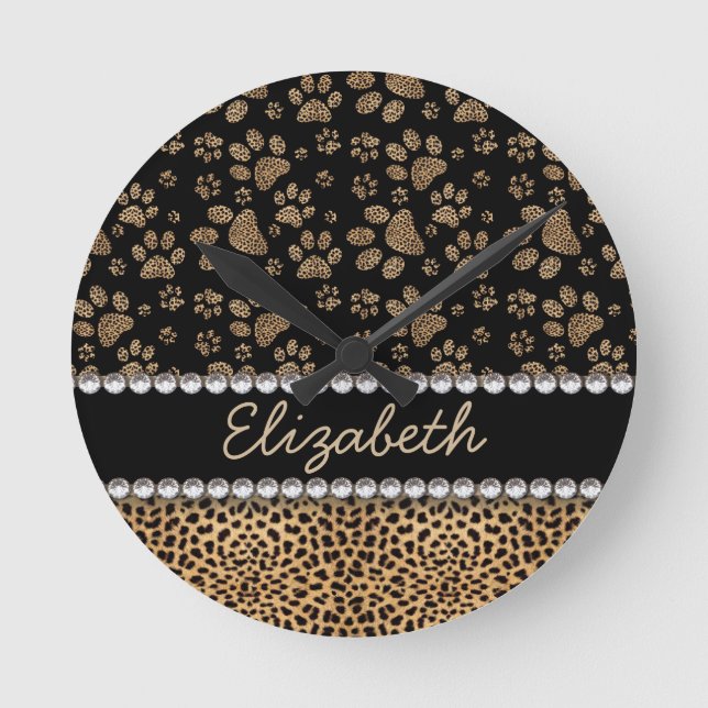 Horloge Ronde Empreintes de pattes Leopard Spot Rhinestone IMPRI (Recto)