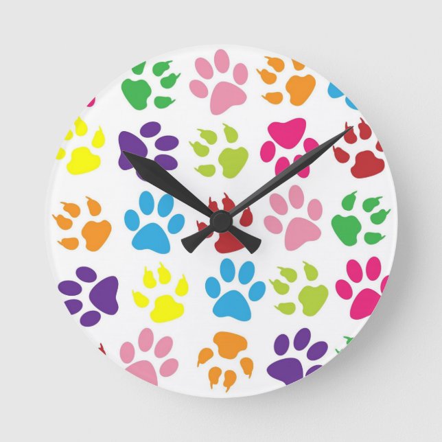 Horloge Ronde Empreintes de pattes multicolores (Recto)