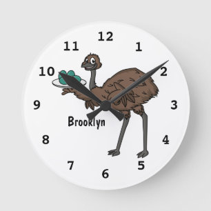 Horloge Ronde Emu avec dessin animé d'oeufs