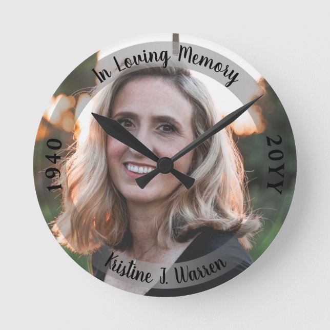 Horloge Ronde En mémoire d'amour Photo de naissance Décès (Recto)