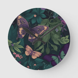 Horloge Ronde Enchanted Forest Butterflies Botanical Clock