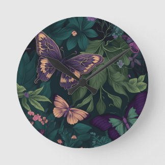 Horloge Ronde Enchanted Forest Butterflies Botanical Clock