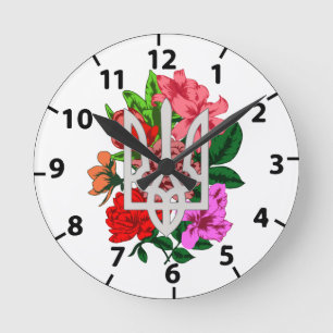 Horloge Ronde Encore botanique et trident ukrainien tryzub
