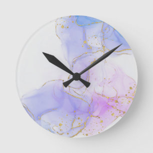 Horloge Ronde Encre d'alcool rose, violet et bleu