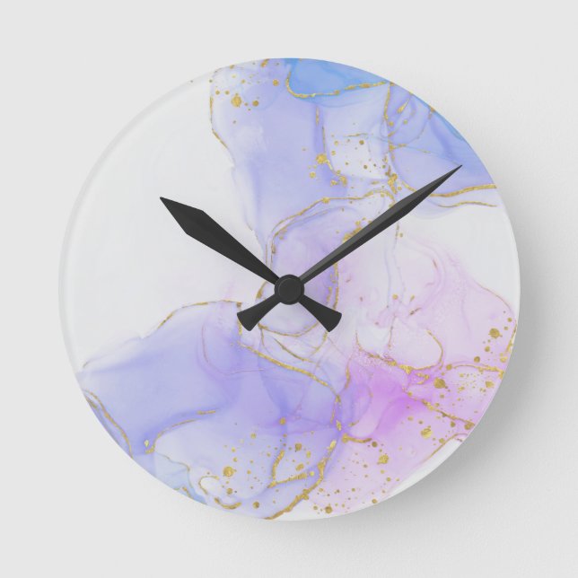 Horloge Ronde Encre d'alcool rose, violet et bleu (Recto)