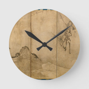 Horloge Ronde Encre japonaise sur papier Gibbons Primates & Pays