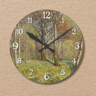 Horloge Ronde Enfants dans la forêt printanière H.A. Brendekilde