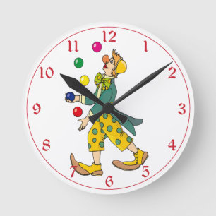 Horloge Ronde Enfants de cirque coloré Clown Juggler Pois