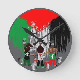 Horloge Ronde Enfants de Gaza peignant le drapeau de la Palestin