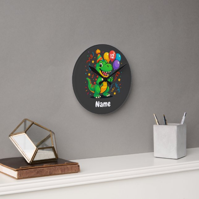 Horloge Ronde Enfants Dino Anniversaire Personnalisés (Bureau)