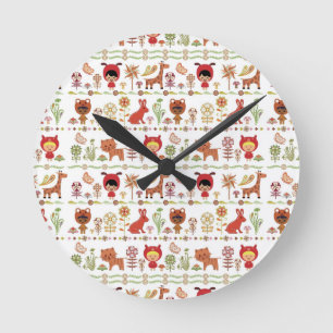 Horloge Ronde Enfants et animaux Motif