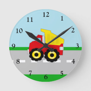 Horloge Ronde Enfants garçons Construction camion