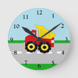 Horloge Ronde Enfants garçons Construction camion
