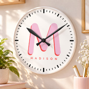 Horloge Ronde Enfants Moderne Mignon Amusant Nom Personnalisé 3D