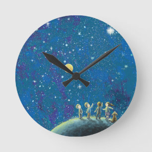 Horloge Ronde Enfants Regardant Night Sky