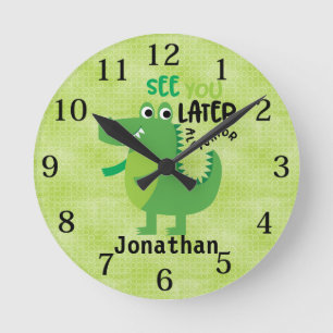 Horloge Ronde Enfants Vert Voir plus tard Alligator Personnalisé
