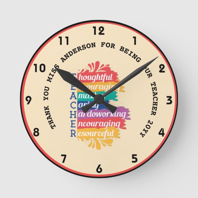 HORLOGE RONDE ENSEIGNANT AMOUR INSPIRE CADEAU DE SALLE DE CLASSE (Recto)